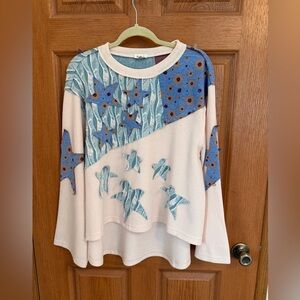 POL crewneck sweatshirt womens small cream patchwork quilted stars waffle knit